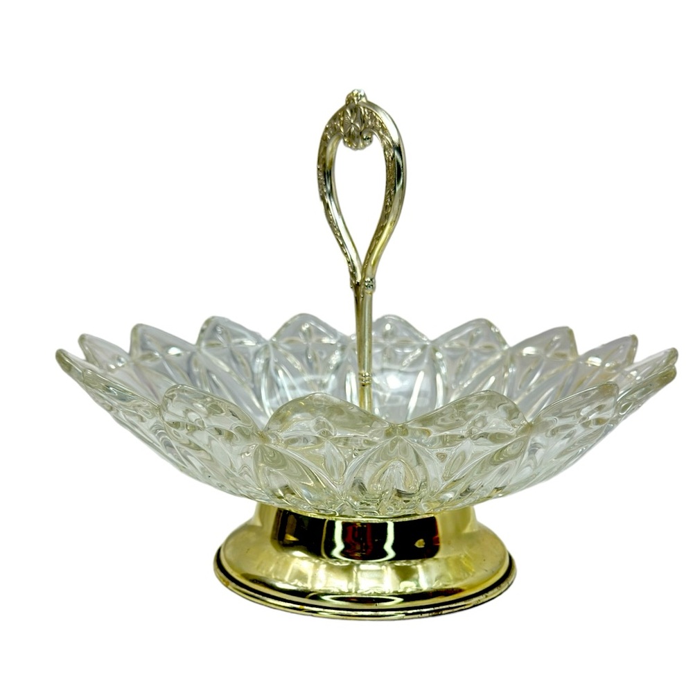 Federal Glass Vintage Footed Pedestal Serving/Trinket Dish Floral Design